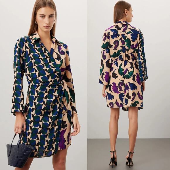 Donna Morgan Wrap Casual Mini Dress Long Sleeve Surplice Short Size 4 - Picture 1 of 7